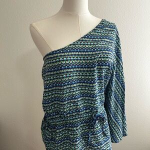 Laundry By Shelli Segal Blue and Green Patterned Top